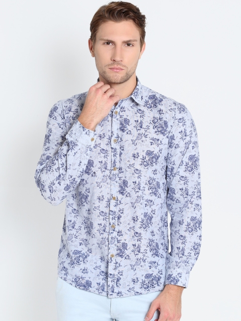 Pepe Jeans Men Blue Slim Fit Floral Print Casual Shirt