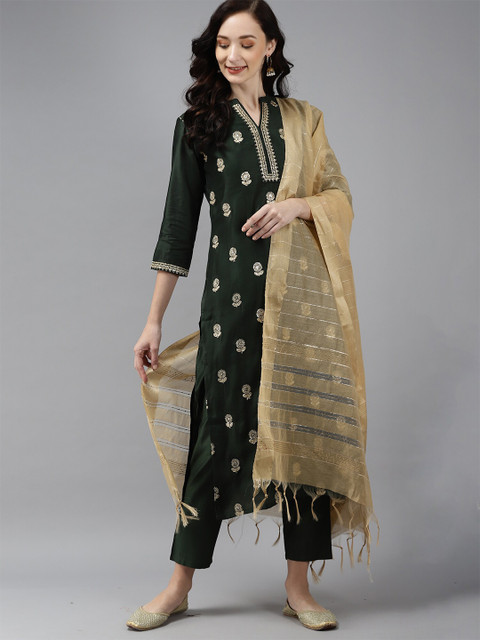 Indo Era Beige Striped Art Silk Dupatta
