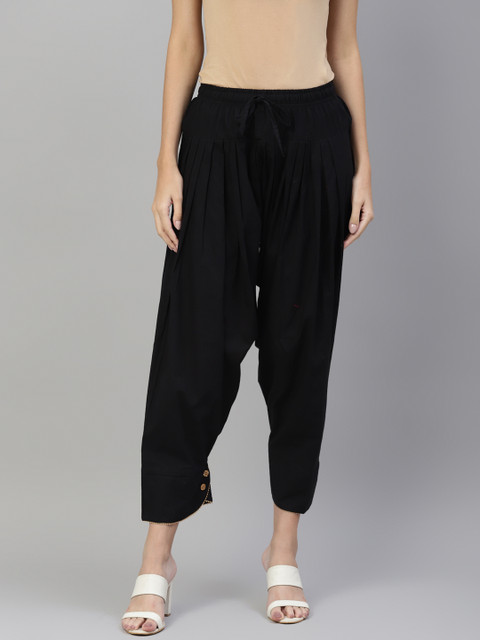 Laado - Pamper Yourself Women Black Solid Cropped Cotton Salwar