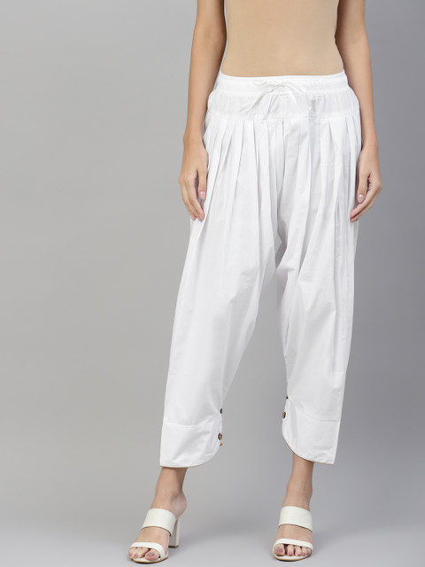 Laado - Pamper Yourself Women White Solid Cotton Cropped Salwar