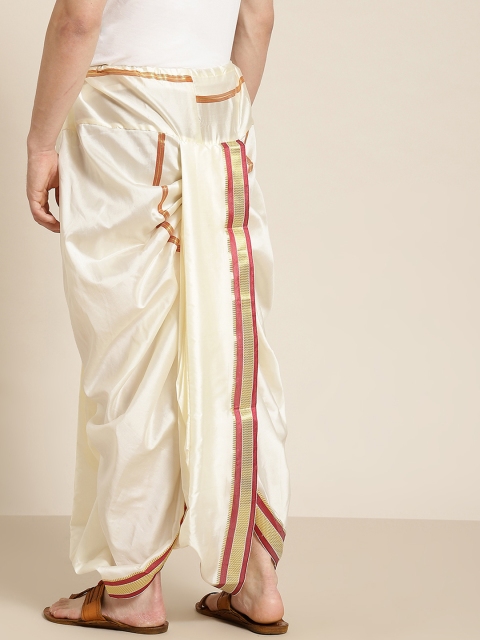 Anug by SOJANYA Men Off White & Maroon Solid Dhoti Pants - Image 3