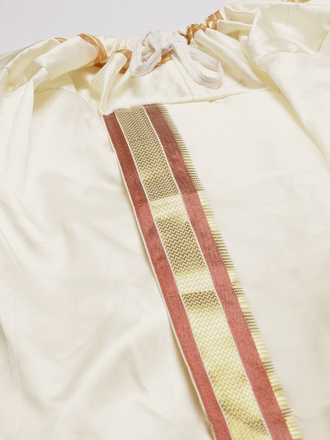 Anug by SOJANYA Men Off White & Maroon Solid Dhoti Pants - Image 5
