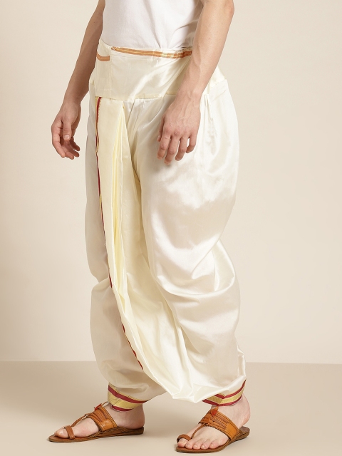 Anug by SOJANYA Men Off White & Maroon Solid Dhoti Pants - Image 2
