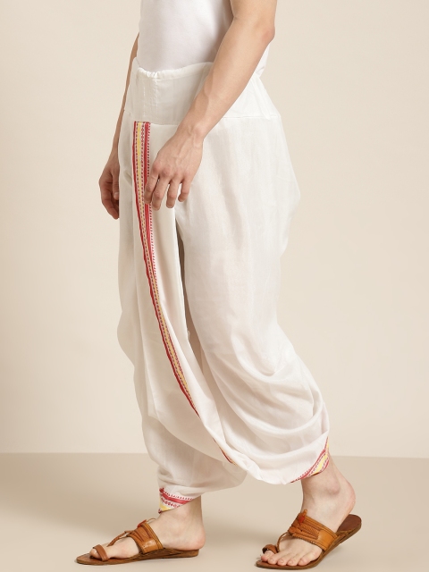 Anug by SOJANYA Men White & Maroon Solid Dhoti Pants - Image 2