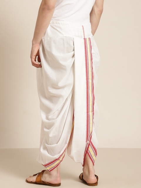 Anug by SOJANYA Men White & Maroon Solid Dhoti Pants - Image 3
