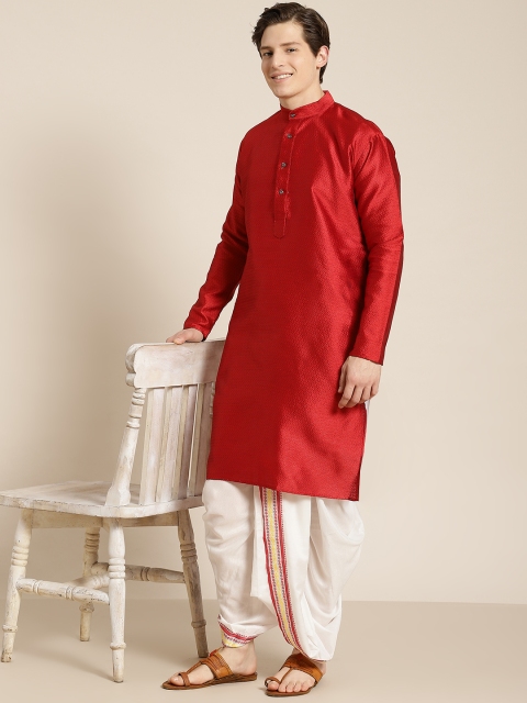 Anug by SOJANYA Men White & Maroon Solid Dhoti Pants - Image 4