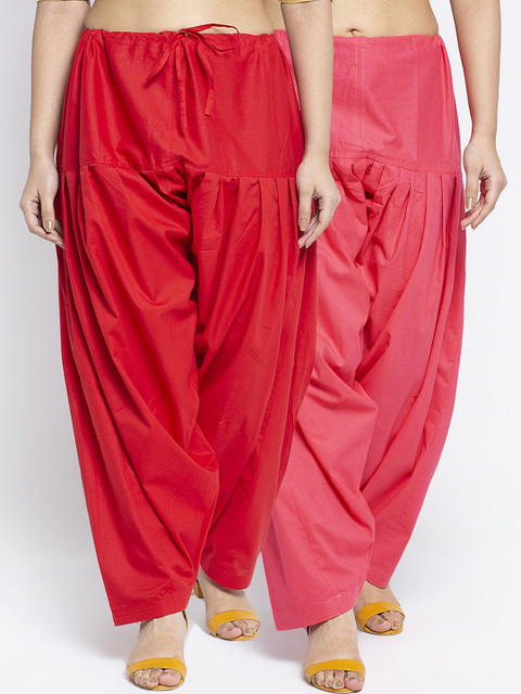 Jinfo Women Pack Of 2 Red & Pink Solid Cotton Salwar