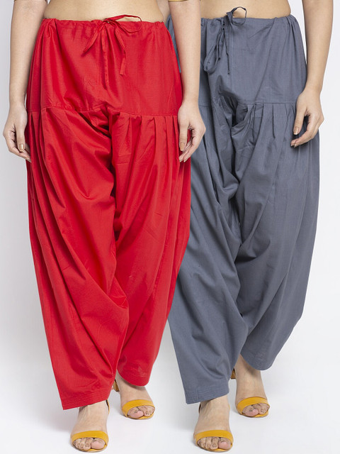 Jinfo Women Pack Of 2 Grey & Red Solid Cotton Loose-Fit Salwar