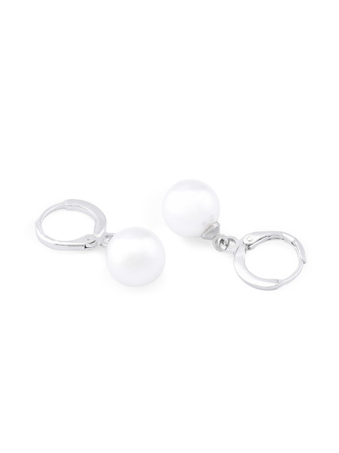 AMI Silver-Toned & Silver-Plated Contemporary Drop Earrings With Pearl - Image 3