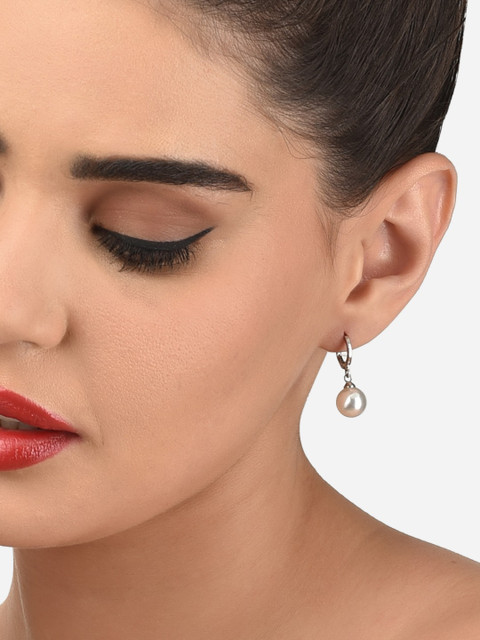 AMI Silver-Toned & Silver-Plated Contemporary Drop Earrings With Pearl - Image 2