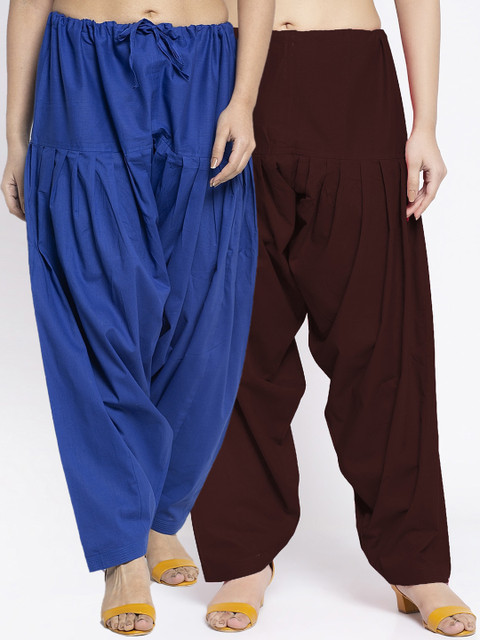Jinfo Women Pack Of 2 Blue & Brown Loose Fit Solid Cotton Salwar