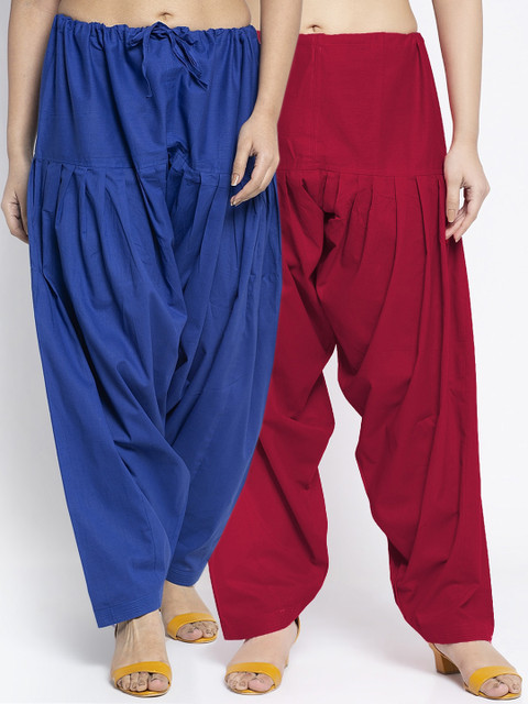 Jinfo Women Pack Of 2 Blue & Maroon Solid Cotton Salwar