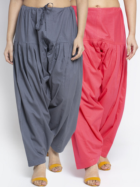 Jinfo Women Pack Of 2 Grey & Pink Solid Cotton Salwars