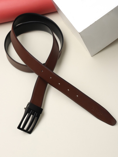 Teakwood Leathers Men Black & Brown Textured Leather Reversible Belt