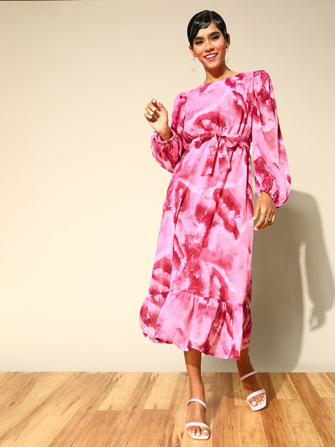 plusS Women Pretty Pink Abstract Volume Play Dress - Image 2