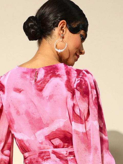 plusS Women Pretty Pink Abstract Volume Play Dress - Image 5