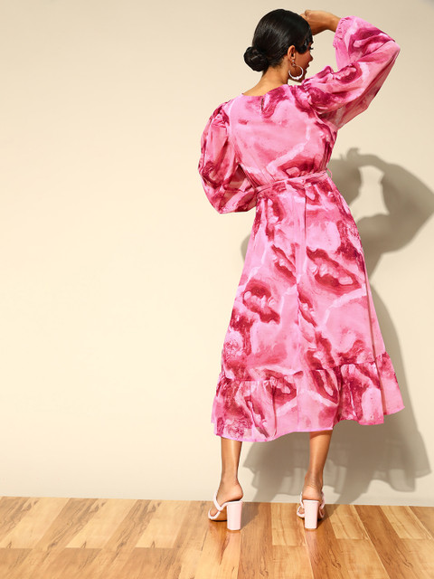 plusS Women Pretty Pink Abstract Volume Play Dress - Image 4