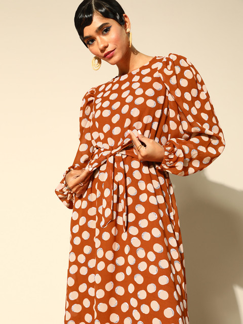 plusS Women Attractive Rust Geometric Volume Play Dress - Image 2