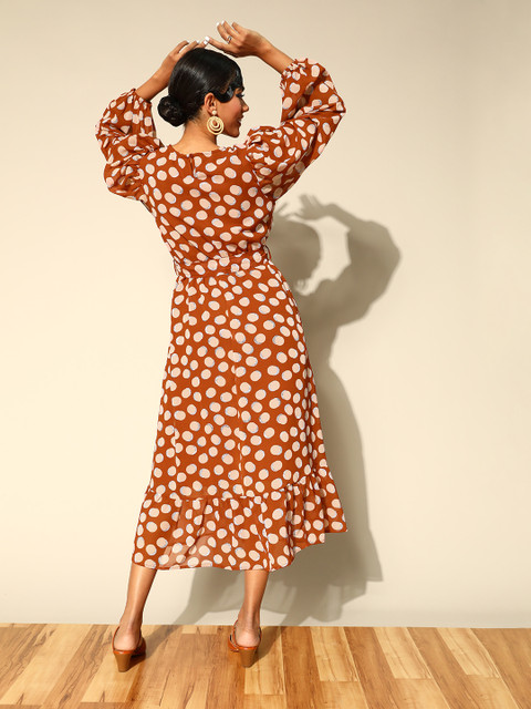 plusS Women Attractive Rust Geometric Volume Play Dress - Image 4