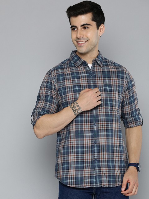 HERE&NOW Men Grey Slim Fit Checked Casual Shirt