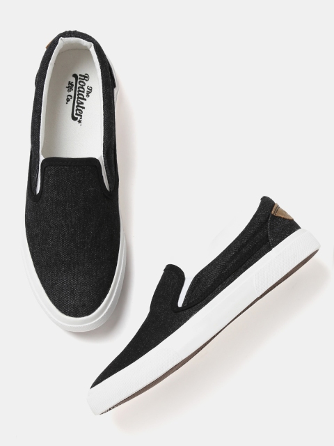 Men Black Solid Slip-Ons