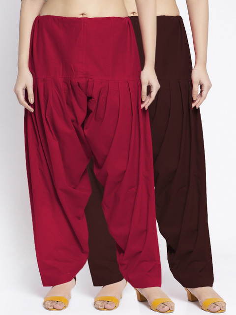 Jinfo Women Black & Maroon Pack Of 2 Solid Cotton Salwar