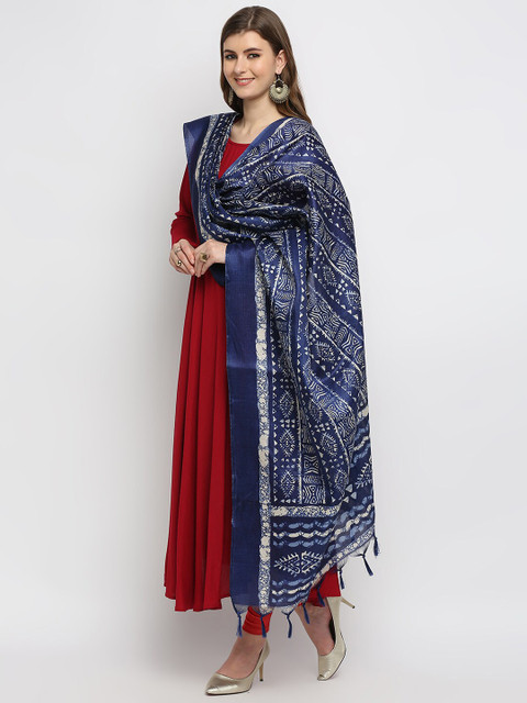 Dupatta Bazaar Blue & White Ethnic Motifs Printed Dupatta