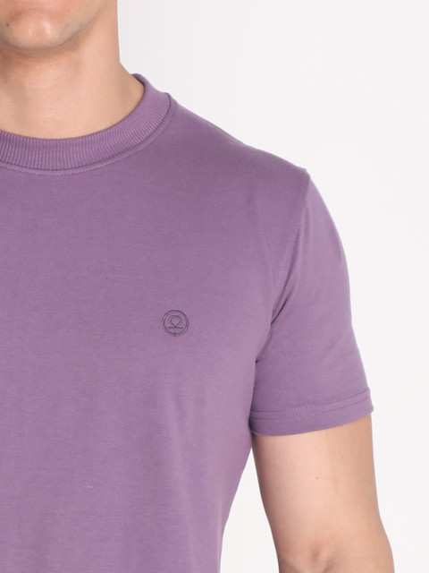 Chkokko Men Purple Solid Outdoor Cotton T-shirt - Image 2