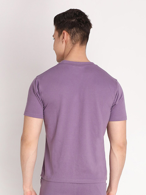 Chkokko Men Purple Solid Outdoor Cotton T-shirt - Image 5
