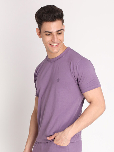 Chkokko Men Purple Solid Outdoor Cotton T-shirt - Image 4
