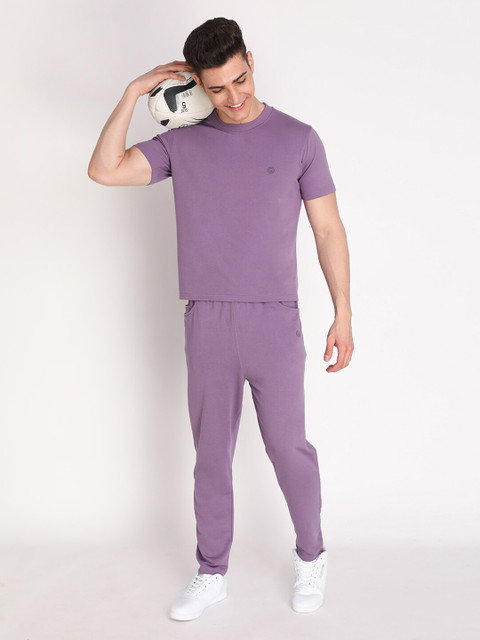 Chkokko Men Purple Solid Outdoor Cotton T-shirt - Image 6