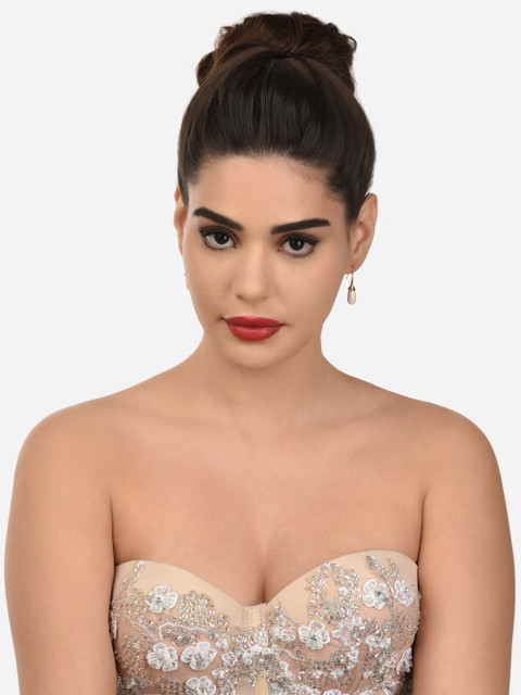 AMI Rose Gold Plated Pearl Embellished Drop Earrings - Image 4