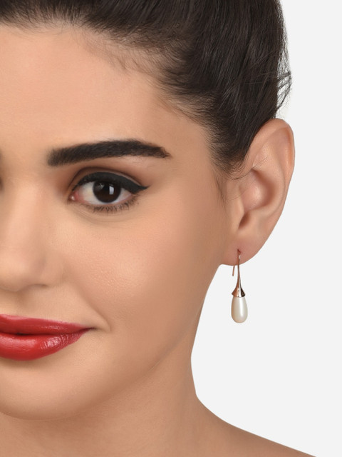 AMI Rose Gold Plated Pearl Embellished Drop Earrings - Image 2