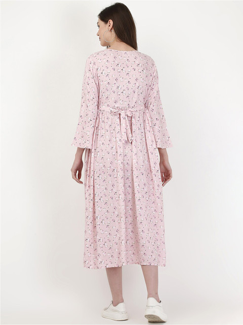 MYLO ESSENTIALS Pink & White Floral Maternity & Nursing Maxi Dress - Image 5