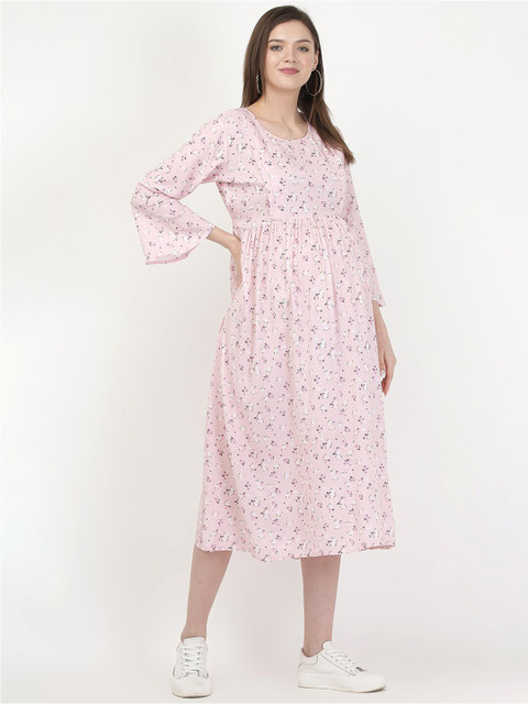MYLO ESSENTIALS Pink & White Floral Maternity & Nursing Maxi Dress - Image 3