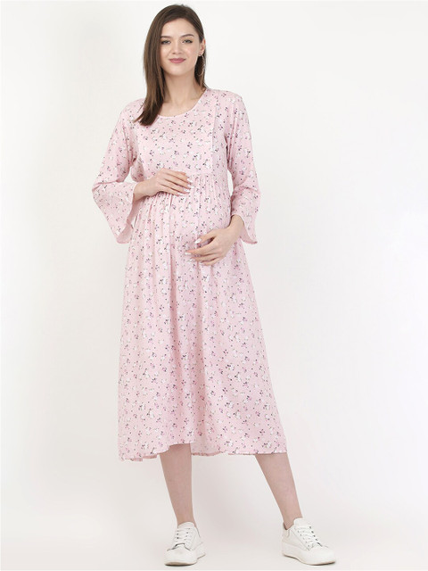 MYLO ESSENTIALS Pink & White Floral Maternity & Nursing Maxi Dress