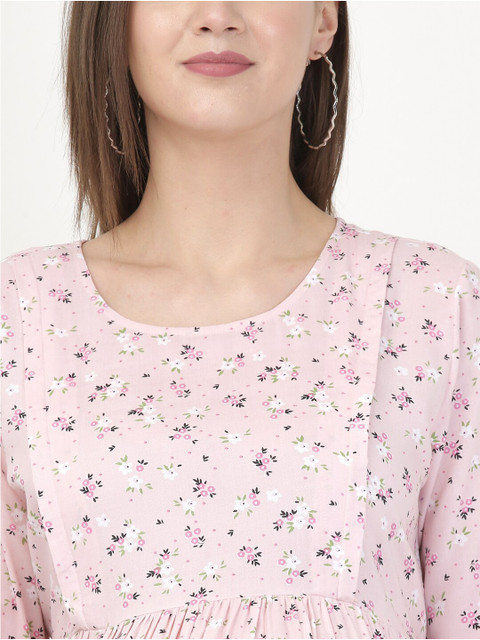 MYLO ESSENTIALS Pink & White Floral Maternity & Nursing Maxi Dress - Image 2