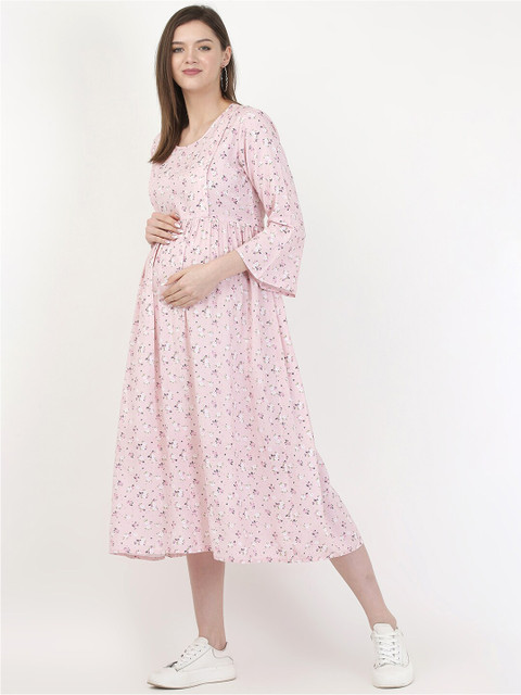 MYLO ESSENTIALS Pink & White Floral Maternity & Nursing Maxi Dress - Image 4