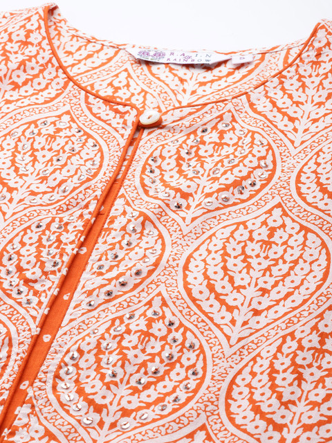 Rain & Rainbow Printed & Sequinned Pure Cotton Kurti - Image 2