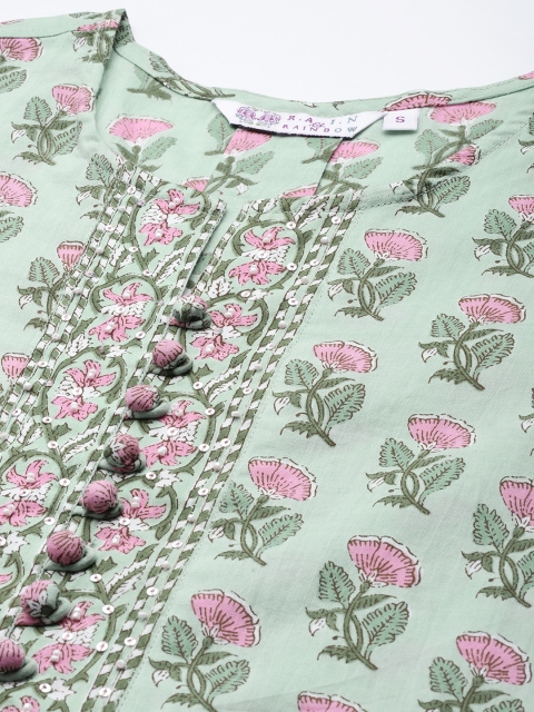 Rain & Rainbow Women Floral Printed Sequinned Pure Cotton Kurti - Image 2