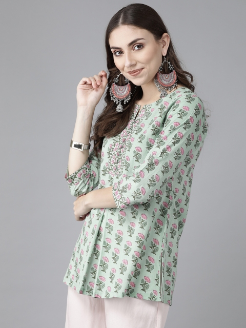 Rain & Rainbow Women Floral Printed Sequinned Pure Cotton Kurti - Image 3