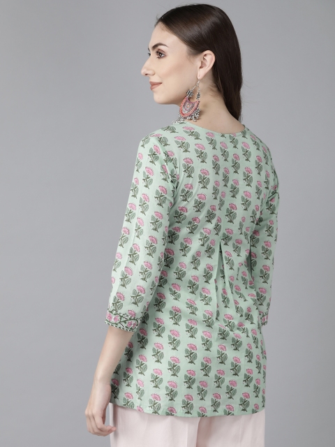 Rain & Rainbow Women Floral Printed Sequinned Pure Cotton Kurti - Image 4