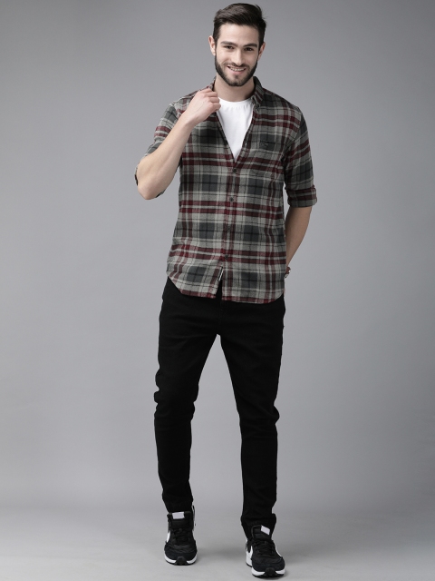 THE BEAR HOUSE Men Grey Slim Fit Tartan Checks Checked Casual Shirt - Image 6