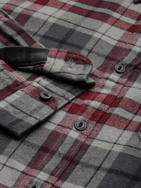 THE BEAR HOUSE Men Grey Slim Fit Tartan Checks Checked Casual Shirt - Image 3