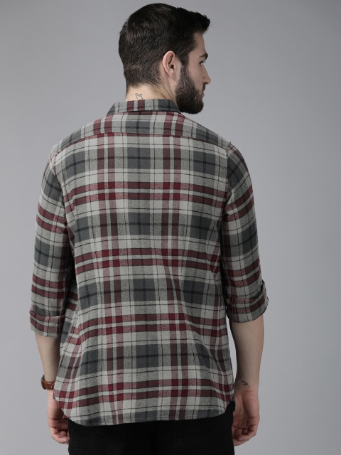 THE BEAR HOUSE Men Grey Slim Fit Tartan Checks Checked Casual Shirt - Image 5