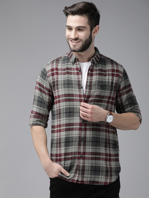 THE BEAR HOUSE Men Grey Slim Fit Tartan Checks Checked Casual Shirt - Image 4