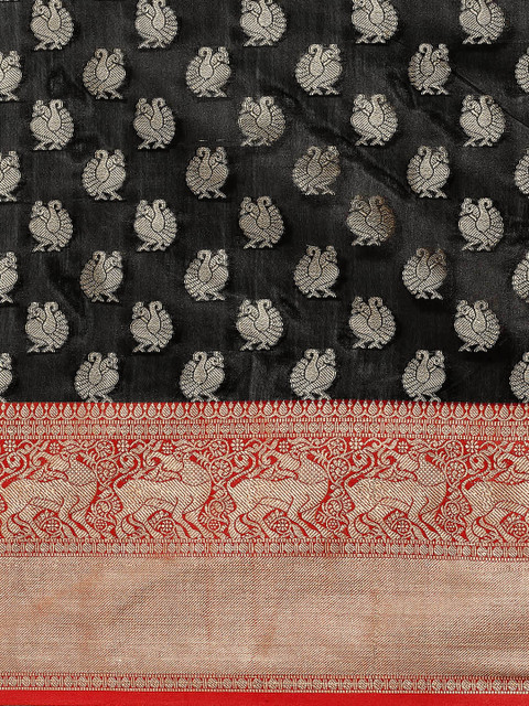 Silk Land Black & Red Woven Design Zari Kanjeevaram Saree - Image 4