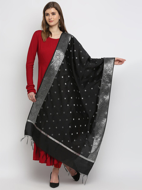 Dupatta Bazaar Black Ethnic Motifs Woven Design Dupatta