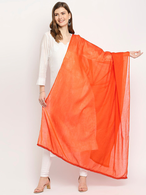 Dupatta Bazaar Women Orange Solid Pure Cotton Dupatta
