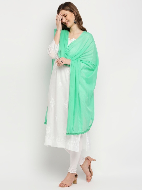 Dupatta Bazaar Women Sea Green Solid Pure Cotton Dupatta - Image 3
